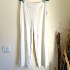Coldwater Creek Pants Cream Crepe Wide Leg  Pull On Flat Front Elastic Waist S